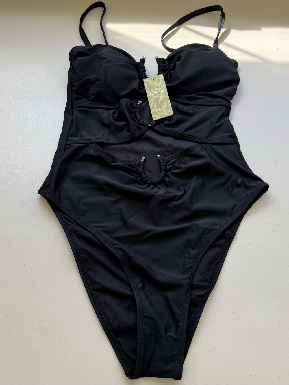 CUPSHE Black Solid One Piece Swimsuit Women’s Size M Spaghetti Adjustable